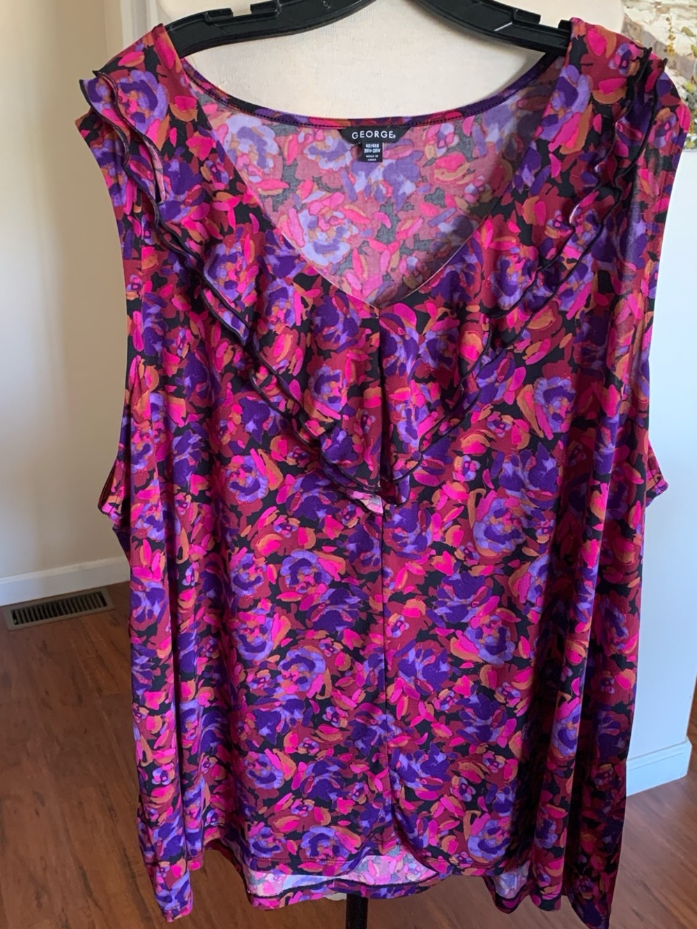 George Pink and Purple Floral Ruffle V-Neck Camisole